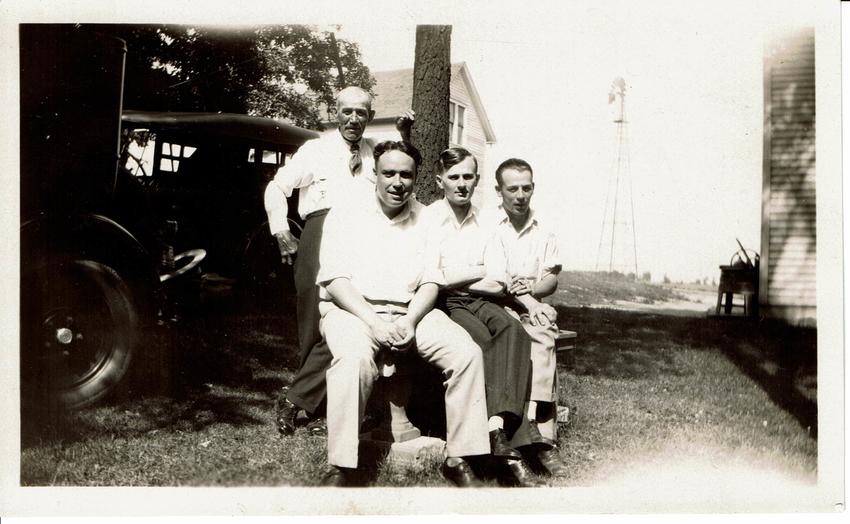 Carl Herman Dreher with son-in-law Melvill Dromer and sons Alvin and Homer Dreher, 1928