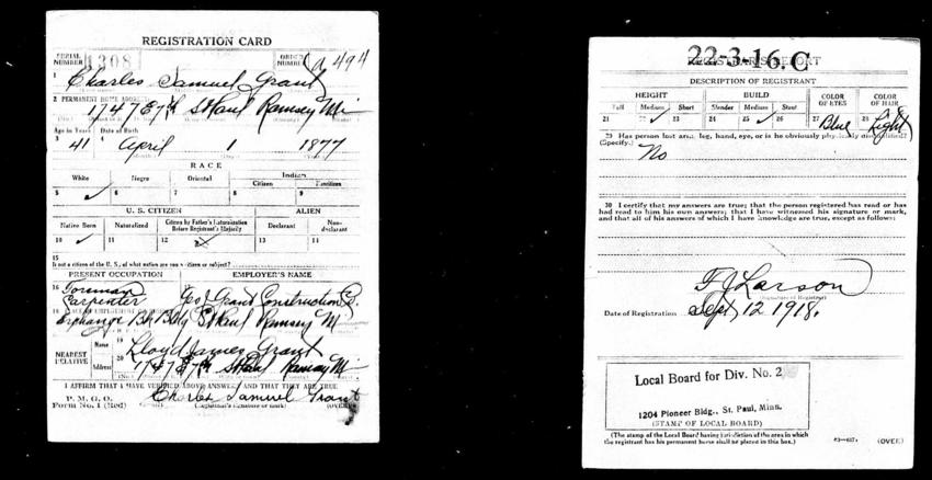 Charles S. Grant signed WW I registration card