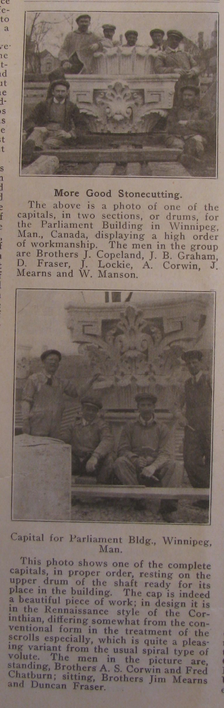 Corwin and others carvers, Parliament Building, Winnipeg, 1918