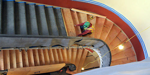 Restoration work on spiral stairs at Capitol, 2015