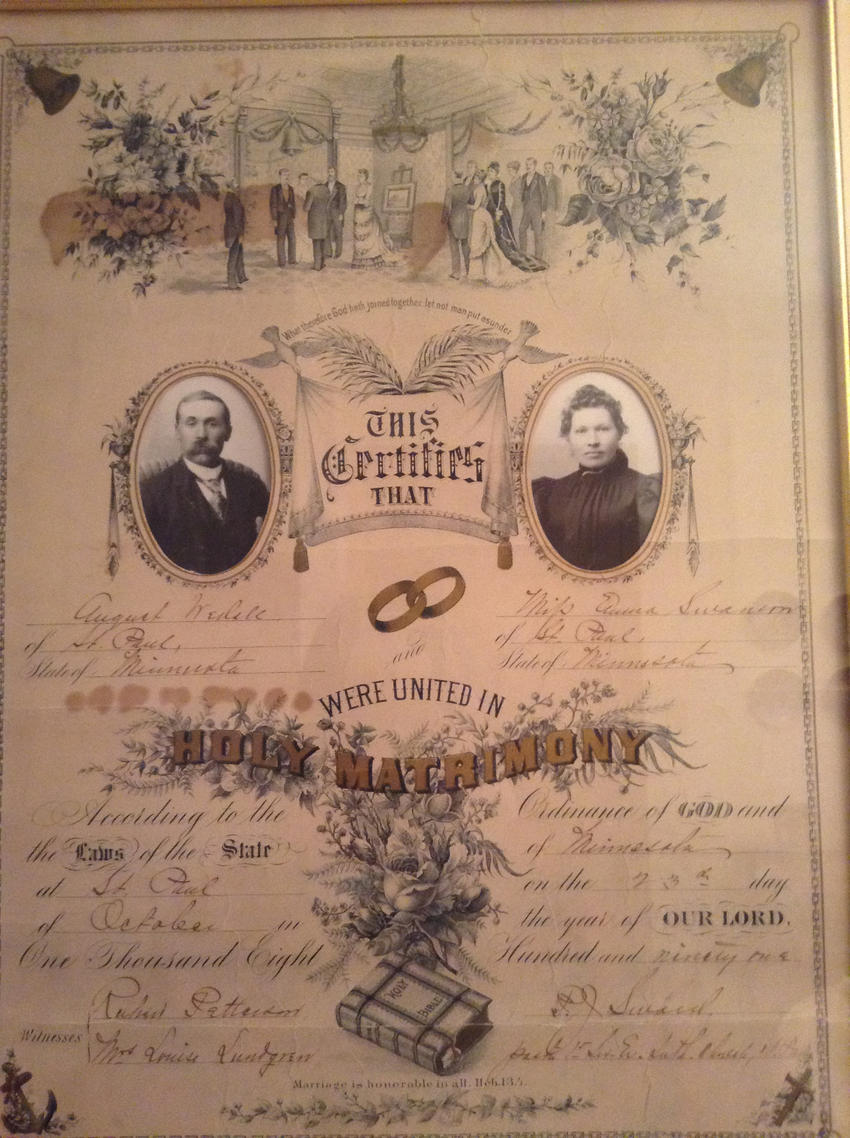 Wedell Marraige Certificate, 1891